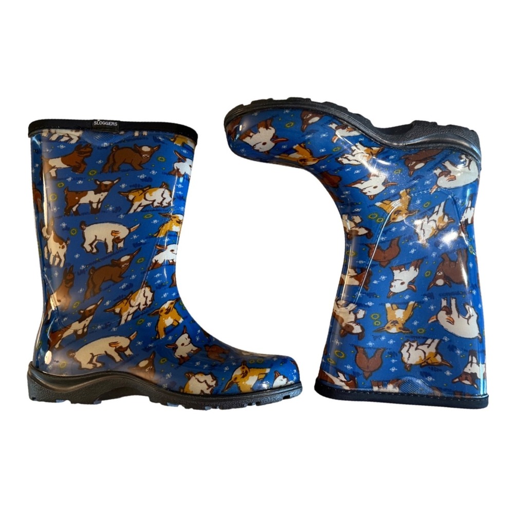 Sloggers Womens Blue Goat Print Waterproof Rain Garden Boots Made in USA Size 7